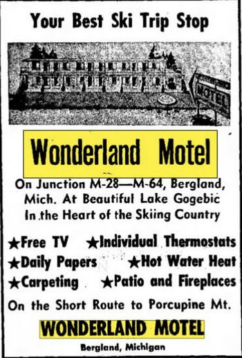 Lake Gogebic Motel (Wonderland Motel) - Nov 1966 Ad (newer photo)